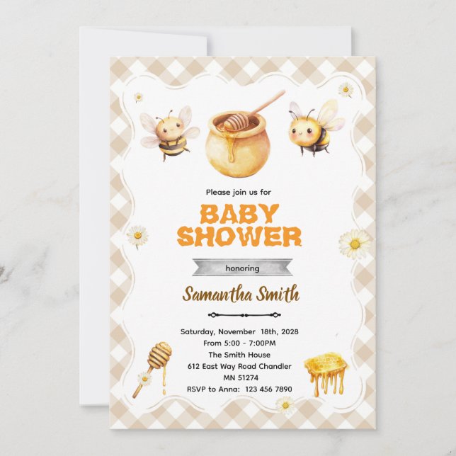 Honey bee baby shower invitation (Front)