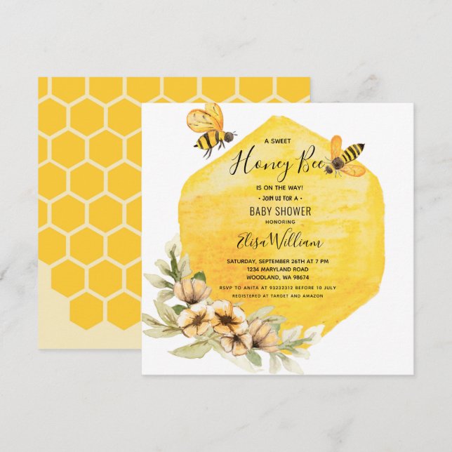 Honey Bee Baby Shower Invitation (Front/Back)