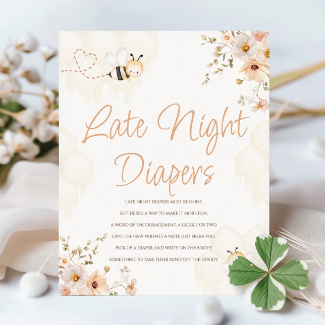 Honey Bee Baby Shower Late Night Diapers Sign (Creator Uploaded)