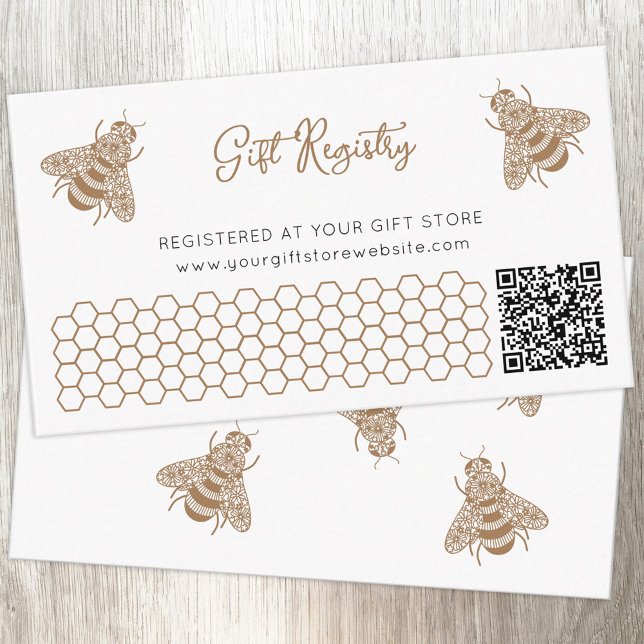 Honey Bee Baby Shower QR Code Gift Registry Enclosure Card (Honey Bee QR code gift registry party enclosure card)