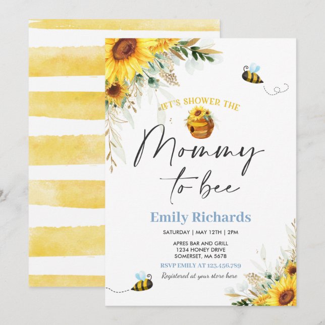Honey Bee Baby Shower Sunflower Mummy To Bee Invitation (Front/Back)