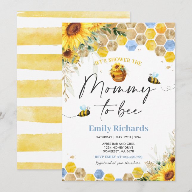 Honey Bee Baby Shower Sunflower Mummy To Bee Invitation (Front/Back)