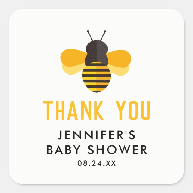 Honey Bee Baby Shower Thank You Favour  Classic Ro Square Sticker (Front)
