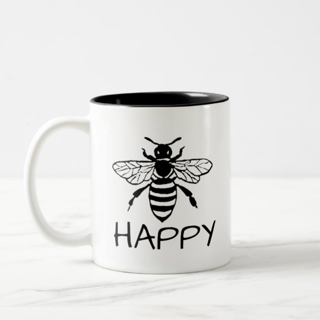 Honey Bee/ Be Happy Two-Tone Coffee Mug (Left)