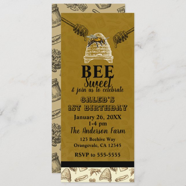 Honey Bee Beehive Birthday Party Event Ticket Invitation (Front/Back)