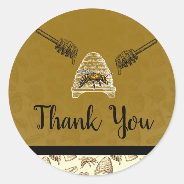 Honey Bee Beehive Birthday Party Favour Thank You Classic Round Sticker (Front)