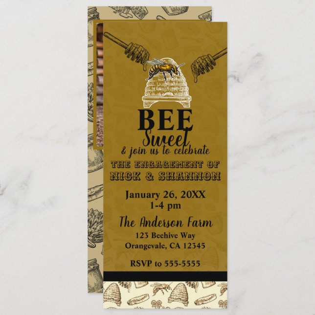 Honey Bee Beehive Engagement Party Event Ticket Invitation (Front/Back)