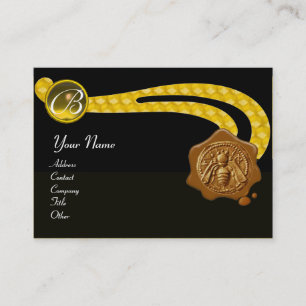 HONEY BEE,BEEKEEPER BROWN WAX SEAL MONOGRAM ,black Business Card