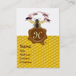 HONEY BEE ,BEEKEEPER BROWN WAX SEAL MONOGRAM BUSINESS CARD