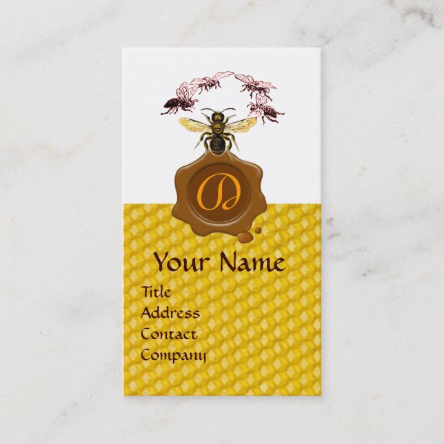 HONEY BEE ,BEEKEEPER BROWN WAX SEAL MONOGRAM BUSINESS CARD (Front)
