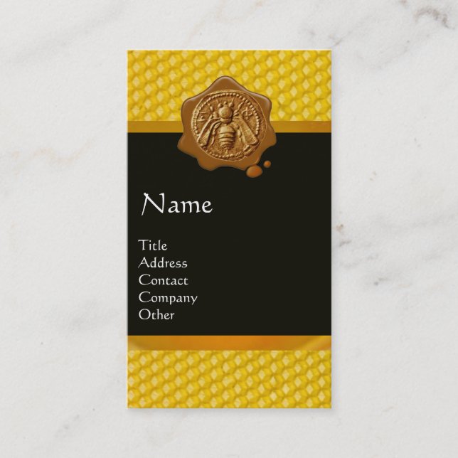 HONEY BEE ,BEEKEEPER BROWN WAX SEAL MONOGRAM BUSINESS CARD (Front)