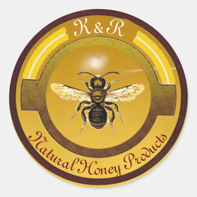 HONEY BEE / BEEKEEPER CIRCLE MONOGRAM CLASSIC ROUND STICKER (Front)