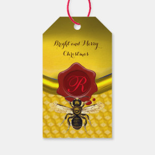 HONEY BEE ,BEEKEEPER RED WAX SEAL MONOGRAM GIFT TAGS