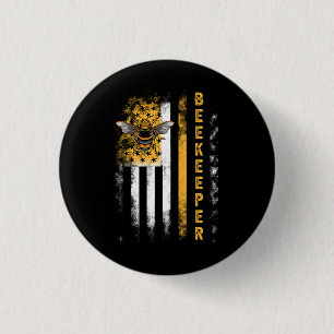 Honey Bee Beekeeping Hive Beekeeper USA Flag Indep 3 Cm Round Badge