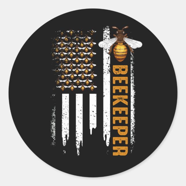 Honey-Bee Beekeeping Hive Beekeeper USA Flag Indep Classic Round Sticker (Front)