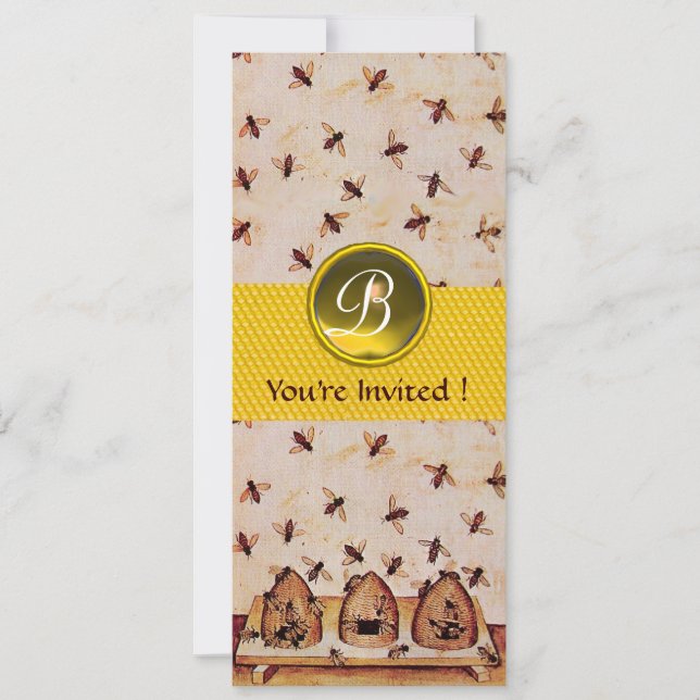 HONEY BEE ,BEEKEEPING Monogram Invitation (Front)