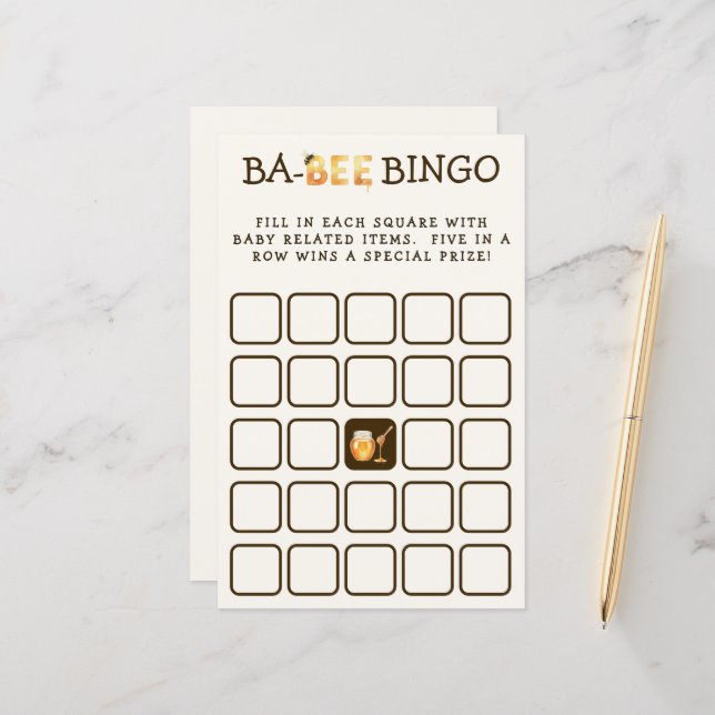 Honey Bee Bingo Spring Baby Shower Game (Front/Back In Situ)