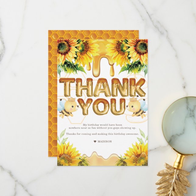 Honey Bee Birthday I Baby Shower Thank You Card (Front/Back In Situ)