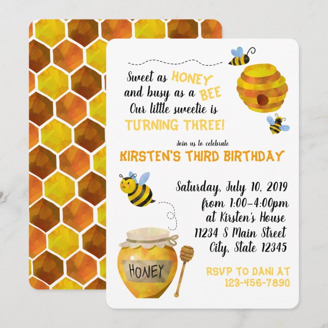 Honey Bee Birthday Invitation (Front/Back)