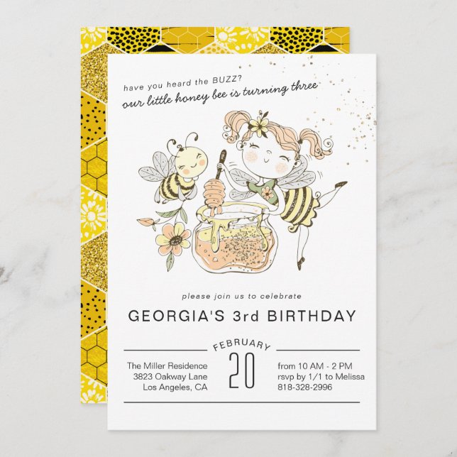 Honey Bee Birthday Party Invitation (Front/Back)