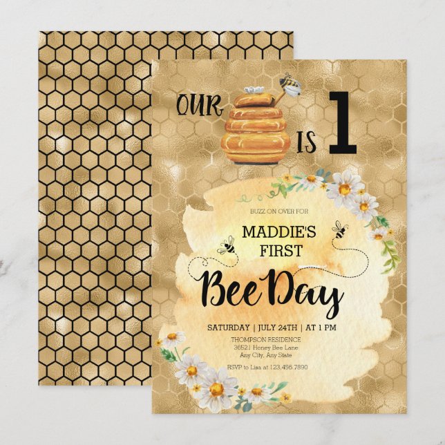 Honey Bee Birthday Party Invitation (Front/Back)