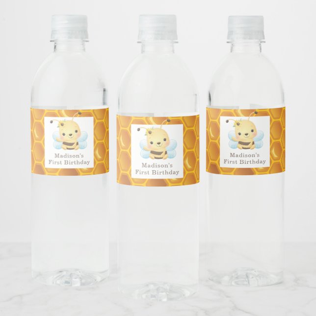 Honey Bee Birthday Personalised  Water Bottle Label (Bottles)