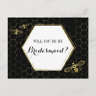 Honey Bee Black Gold Custom Bridesmaid Proposal Invitation Postcard