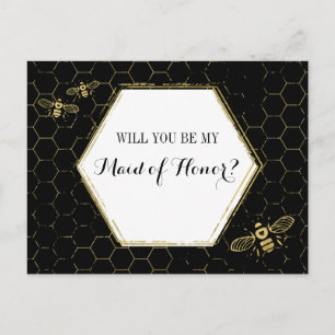 Honey Bee Black Gold Custom Maid of Honour Proposa Invitation Postcard