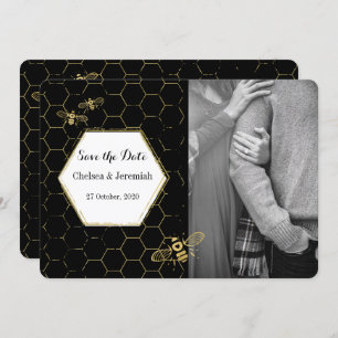 Honey Bee Black Gold Custom Photo Save the Date Invitation