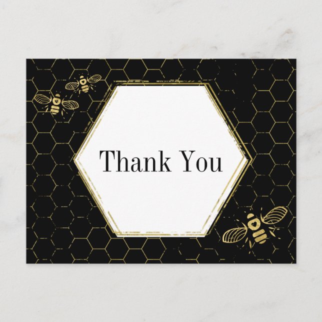 Honey Bee Black Gold Pattern Thank You Postcard (Front)
