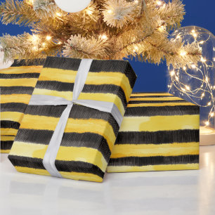 Honey Bee Black Gold Yellow Christmas Wrapping Paper