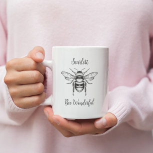 Honey Bee Black White Personalize Coffee Mug