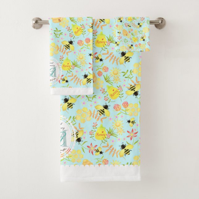Honey Bee Blue Bath Towel Set (Insitu)
