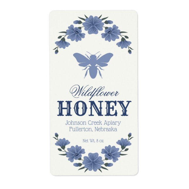 Honey Bee Blue Floral Label (Front)