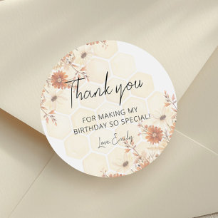 Honey Bee Boho Wildflower Birthday Thanks Classic Round Sticker