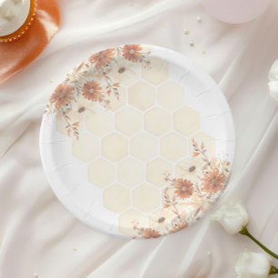 Honey Bee Boho Wildflower First Birthday Paper Plate
