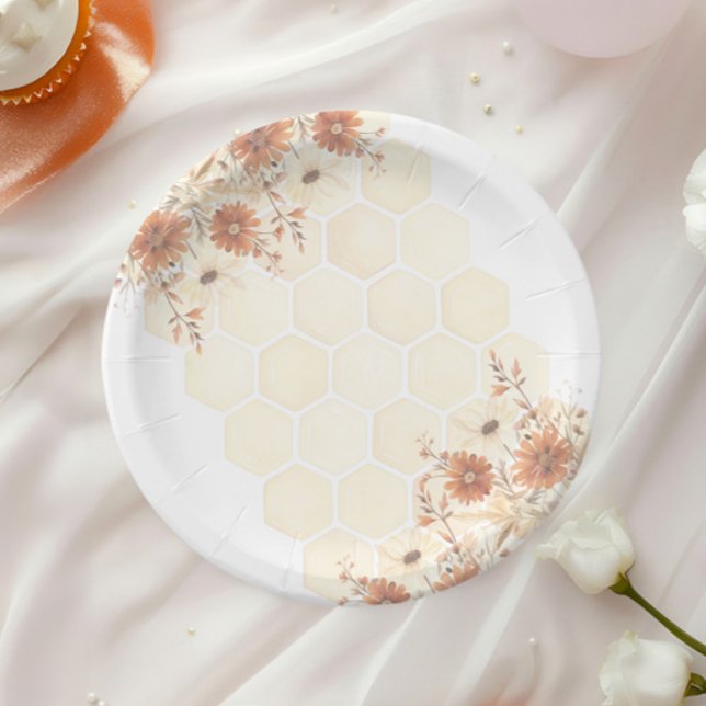 Honey Bee Boho Wildflower First Birthday Paper Plate (Creator Uploaded)