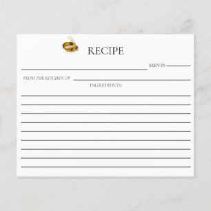 Honey Bee Bridal Shower Double Sided Recipe Card