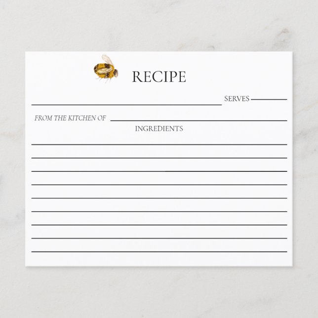 Honey Bee Bridal Shower Double Sided Recipe Card (Front)