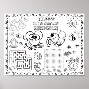 Honey bee bugs Birthday colouring mat Poster