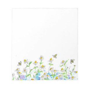 Honey Bee Chamomile Flowers Watercolor Herbs Notepad