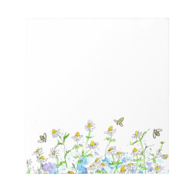 Honey Bee Chamomile Flowers Watercolor Herbs Notepad (Front)