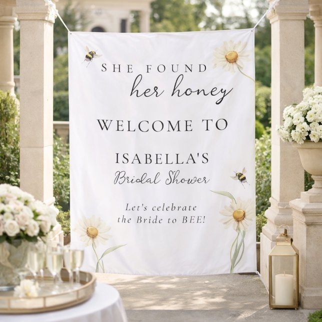 Honey Bee Classy Bridal Shower Fabric Welcome Sign Tapestry (Creator Uploaded)