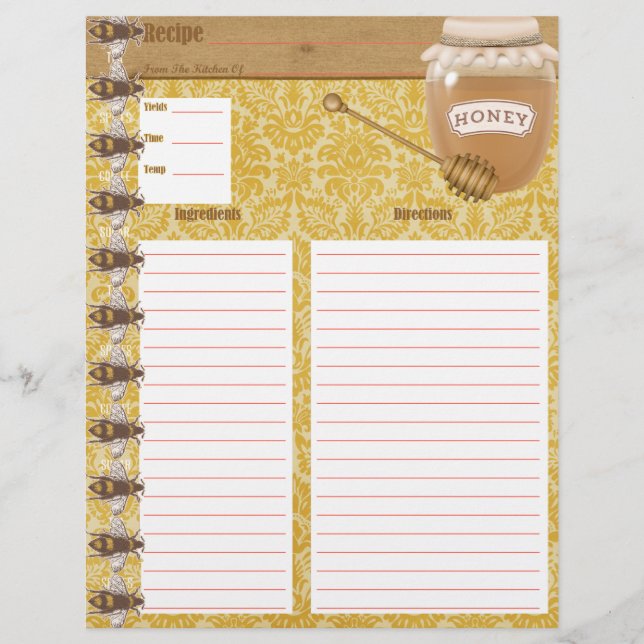 Honey Bee Cookbook Insert (Front)
