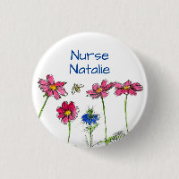 Honey Bee Cosmos Flowers Nurse Name Tag