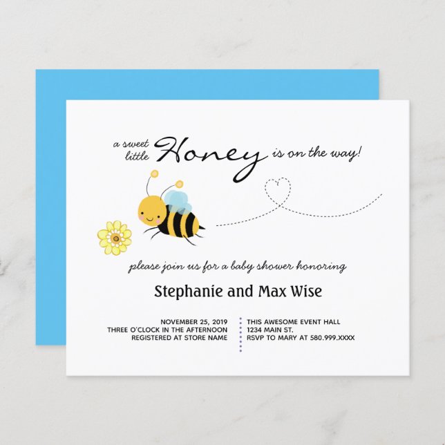 Honey Bee Couples Baby Shower Budget Invitation (Front/Back)