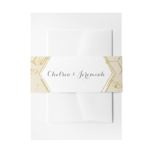 Honey Bee Cream Gold Custom Invitation Belly Band (Front Example)