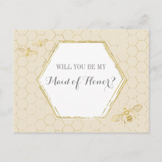 Honey Bee Cream Gold Custom Maid of Honour Proposa Invitation Postcard