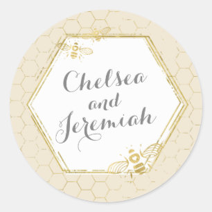 Honey Bee Cream Gold Custom Name Sticker Wedding