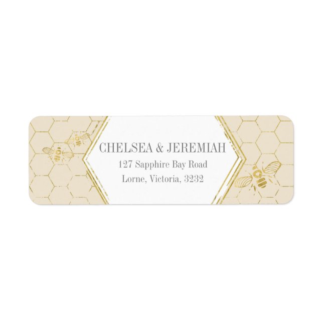 Honey Bee Cream Gold Custom Return Address Label (Front)